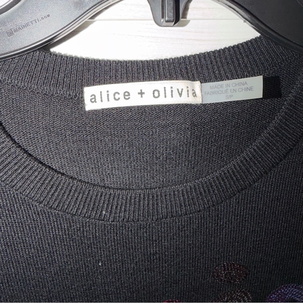 Alice and Olivia Connie Embellished Black Sweater Sequin Apres Ski Small - Picture 6 of 8